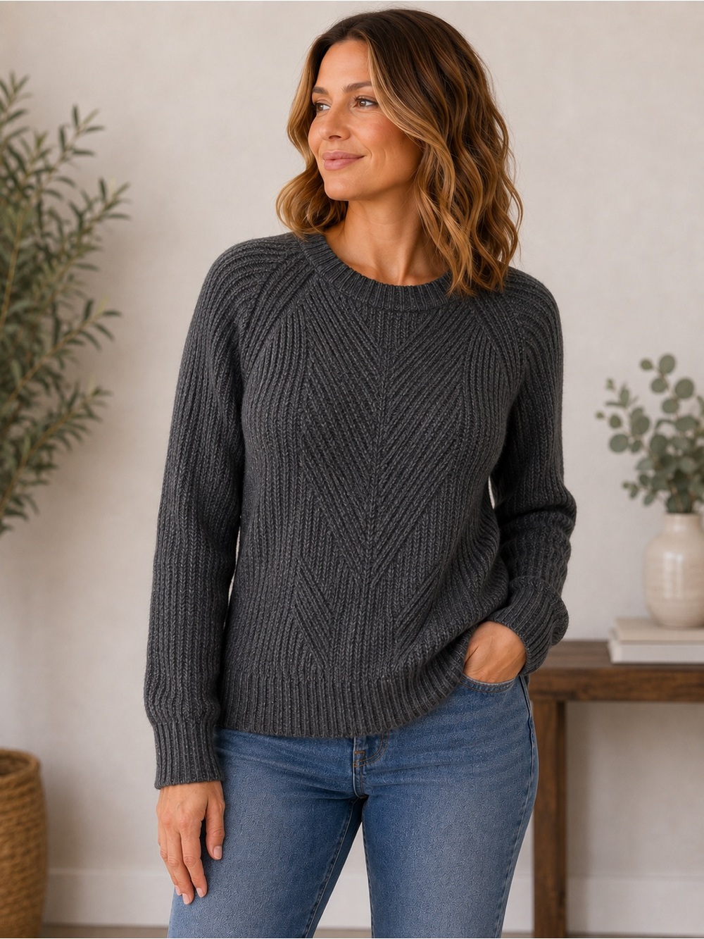 Market & Spruce Gray Textured Knit Crewneck Sweater Plus Size 2X